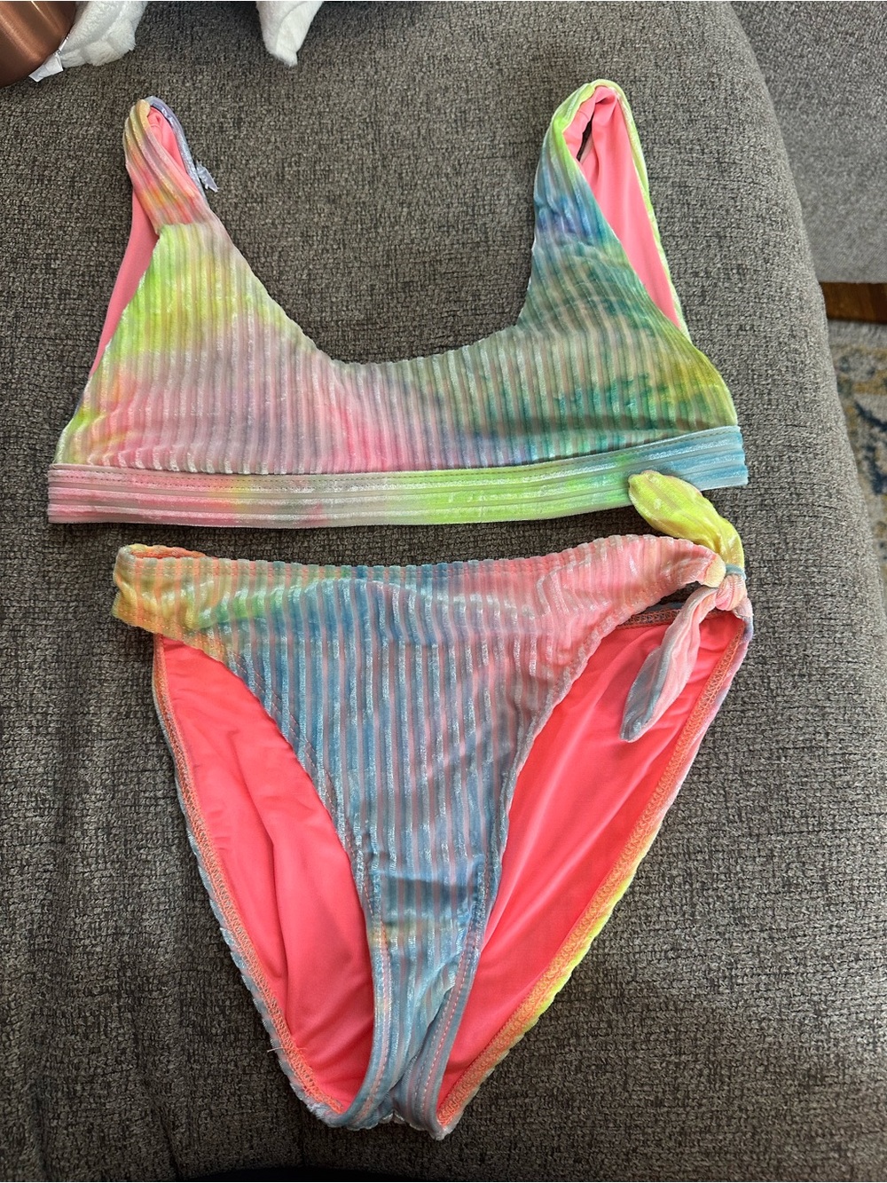 Dippin daisy’s Multicolor Ribbed Tie-Dye Bikini Set - Neon Coral Lining